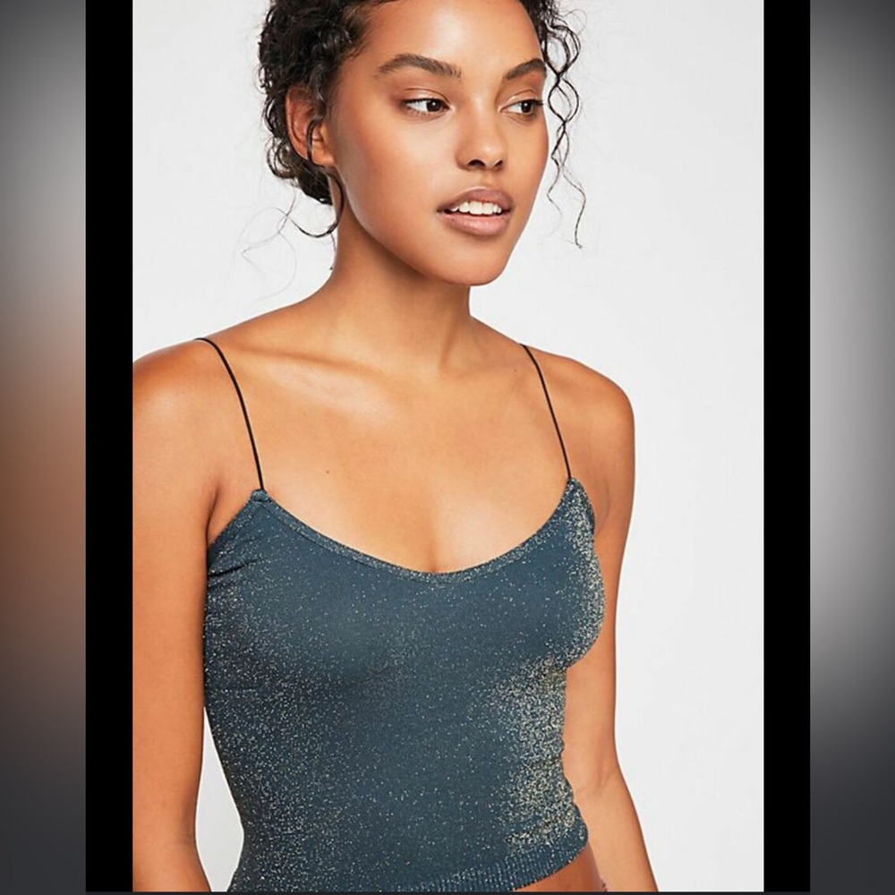 Free People Intimately Green Seamless Sparkle Skinny Strap Brami Top
